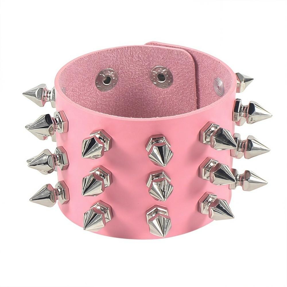 2pcs/set Adjustable Punk Goth Bracelet Wide PU Leather Bangle Leopard Wristband Harajuku