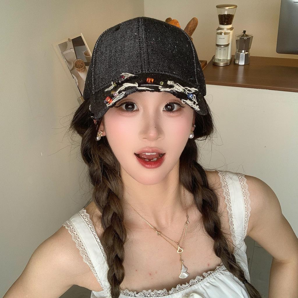 Spring And Summer Handmade High-End Color Crystal Cap Fashionable Face Small Holes Baseball Cap Women