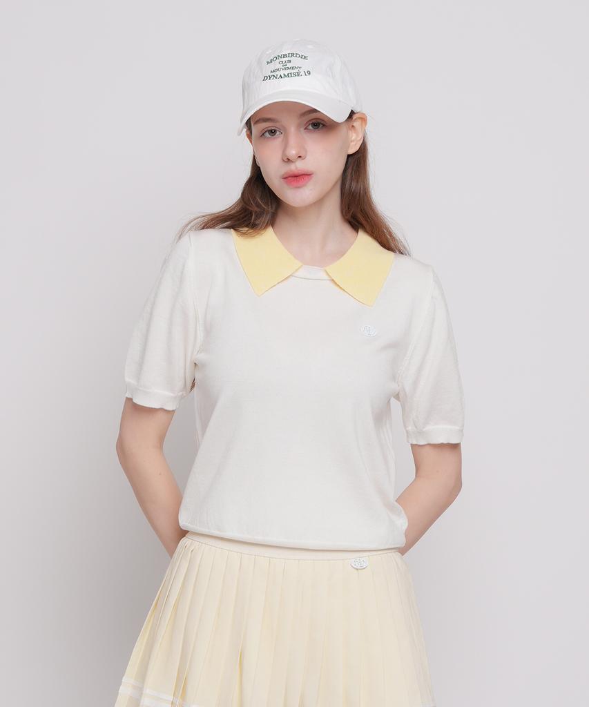 MONBIRDIE GOLF Pastel Collared Short Sleeve Knit Ivory