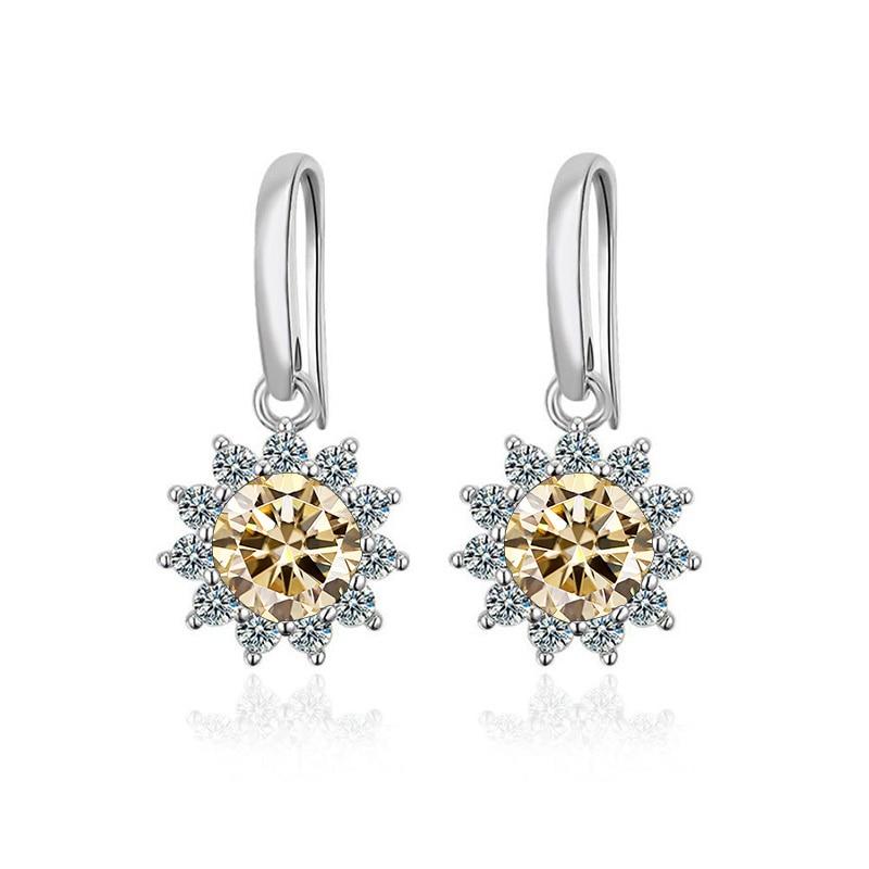BagueRingen Women's Sterling Silver 925 Jewelry 1 Carat Moissanite Diamond Drop Earrings Sunflower Shaped Ear-drops Gift