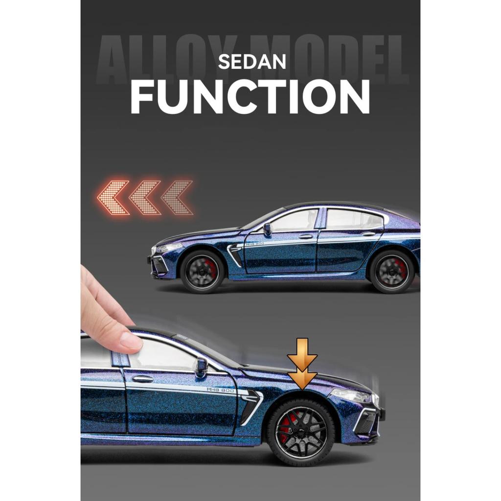 1/24 BMW M8 MANHART Supercar Модель легкосплавного автомобиля Звук и свет Инерционный механизм Детская игрушка Коллекционные предметы Подарок на день рождения