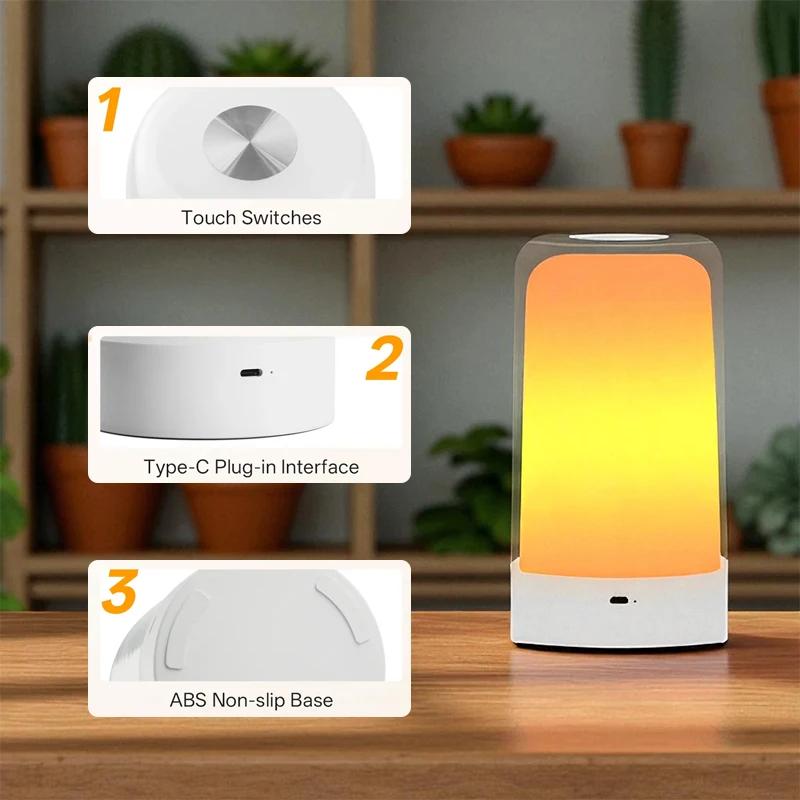 Touch Control RGB Bedside Lamp Dimmable USB Color-Changing Cozy Mood Lamp Fantasy Color Lamp for E-sports Events