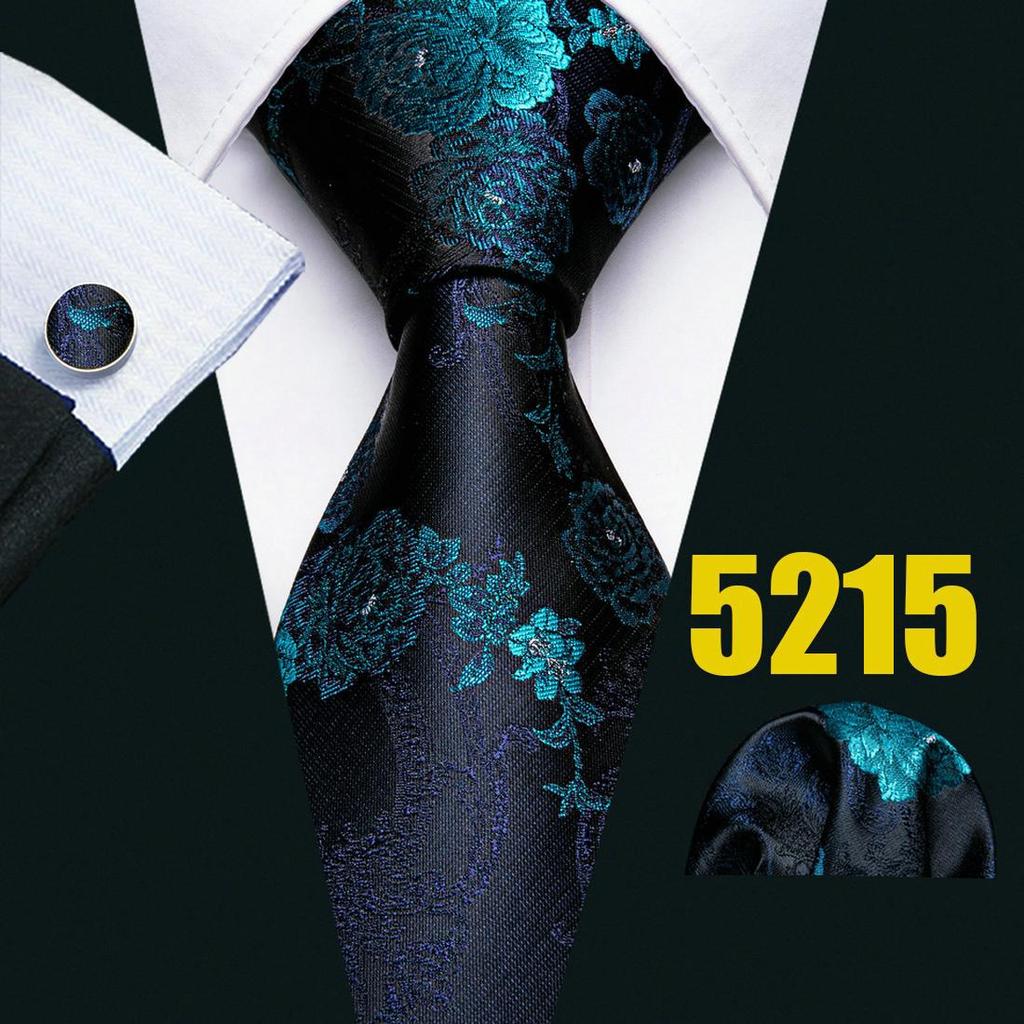 Mens Fashion Neckties Teal Silk Tie Pocket Square Cufflinks Blue&Green Formal Casual Ties