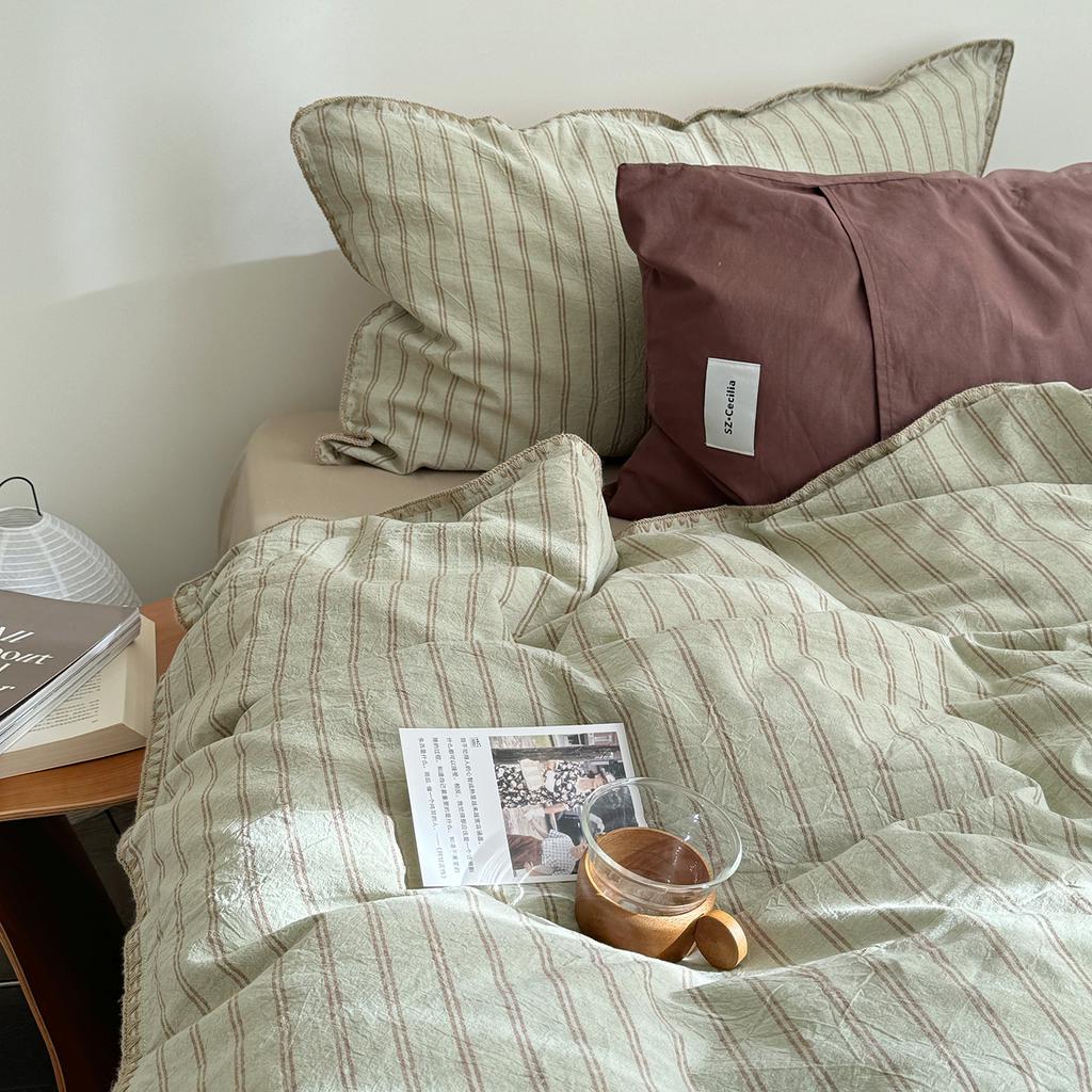 Class A Cotton Washed Cotton 100 Pure Cotton Quilt Cover Bed Sheet Human Shell Edge Striped Dormitory Bedding 3