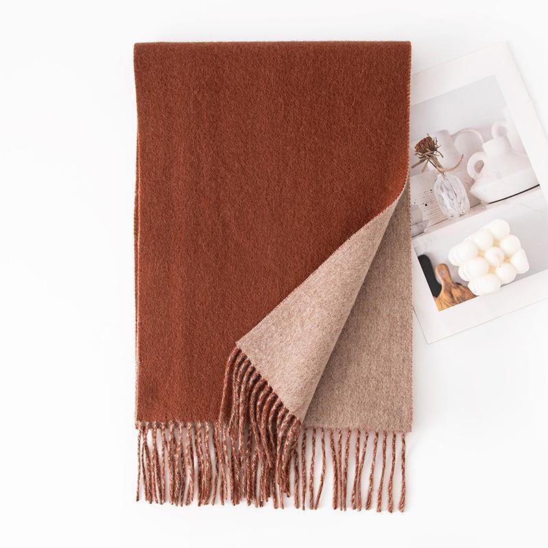Шарф из овечьей шерсти однотонный большой осенне-зимний новый двусторонний шерстяной шарф универсальный утолщенный теплый платок двойного назначения