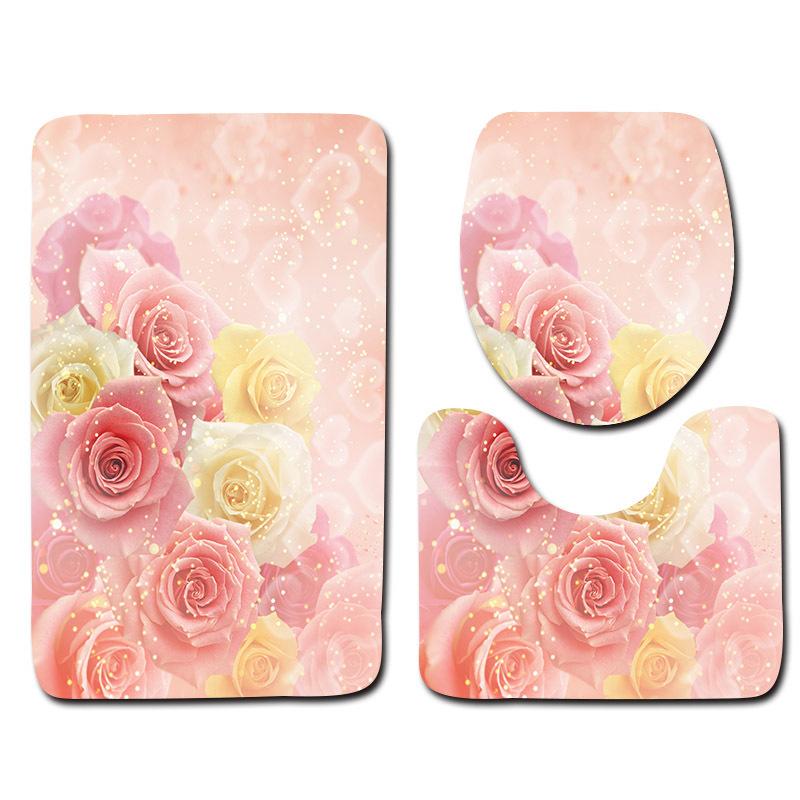 Beautiful And Romantic Valentine'S Day Bathroom Toilet Floor Mat 3-Piece Set