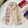 Cotton Linen Ethnic Style Scarf Printing Shawl Embroidery Flower Scarf Simple Large Shawl  Student