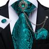 Dibangu Новинка, галстуки для мужчин, зеленый галстук с брошью, шелковый галстук, носовой платок, запонки, винтажные