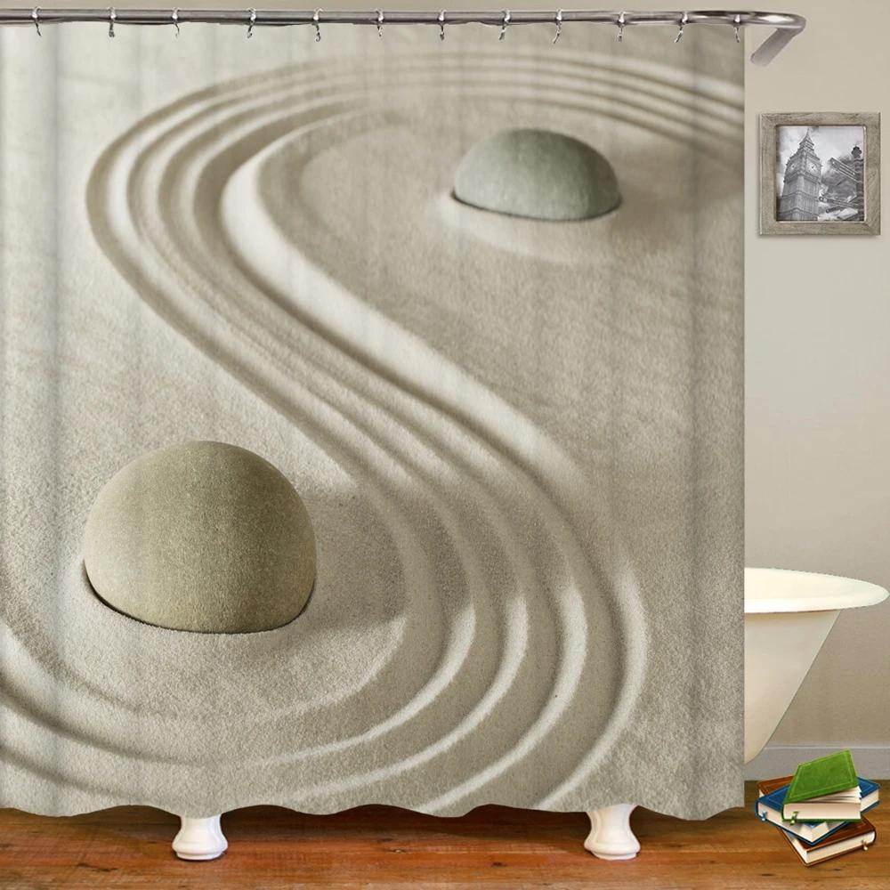 Занавеска для душа с цветочным принтом и галькой, водостойкая моющаяся декоративная занавеска для ванной комнаты, 3D занавеска для душа с крючком 240X180