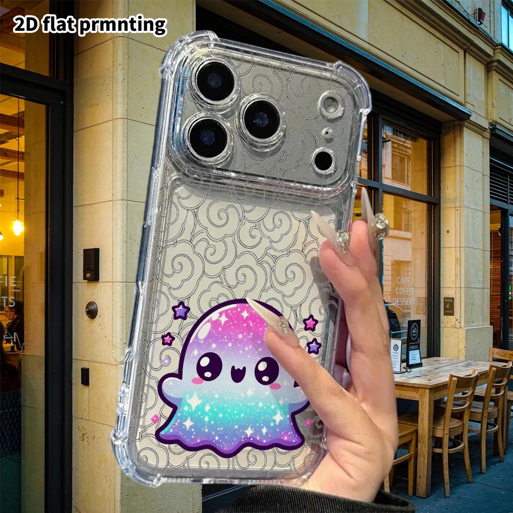 Чехол для телефона: 2D плоский чехол подходит для iPhone 18 17 16 15 14 13 Pro, прозрачный с защитой углов, звездное небо маленький призрак, Рождество и Хэллоуин gi