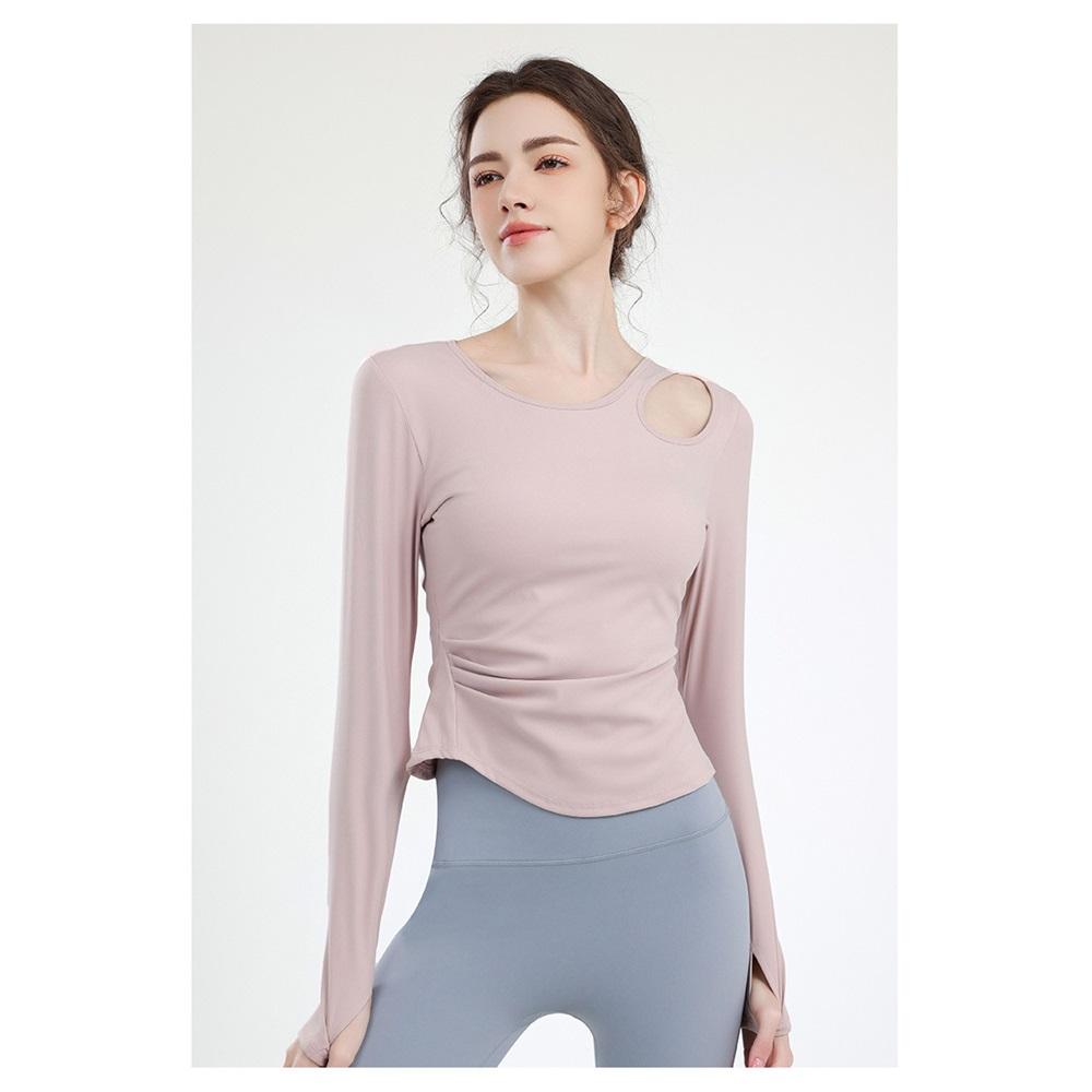 Yoga Wear With Chest Pads, Women's Pilates Sports Top, Tight And Slimming Look, Elegant Cycling Training Long-sleeved Fitness Wear For Summer
