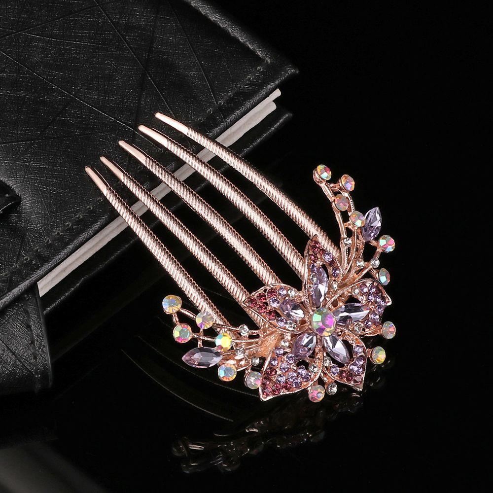 Fashion Elegant Hair Accessories Inlaid Flower Shiny Rhinestone Hairpin Hair Comb
