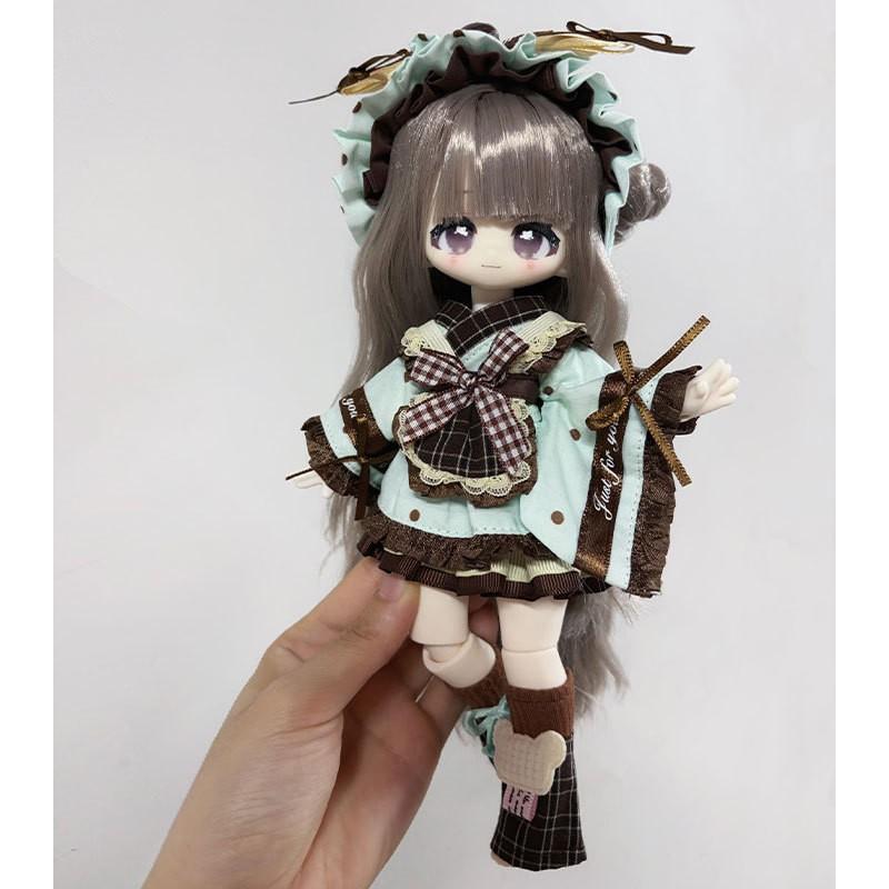 6-inch BJD Doll Outfit Cute Maid Dress With Bear Motif Female Dolls Thin Fabric 3-Insert Design
