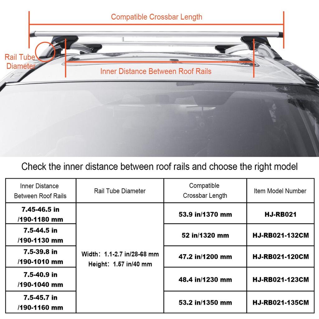 Universal Roof Rack Crossbar 53.2" Length for Vehicle w/ Raised Side Rail