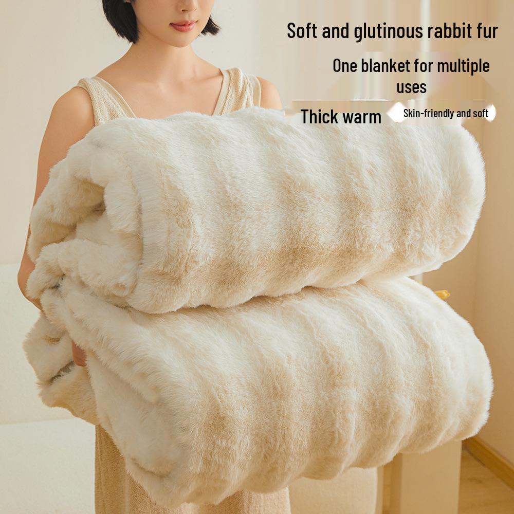 Плотный зимний фланелевый плед класса А - Нап из кроличьего пуха и кораллового флиса для кровати