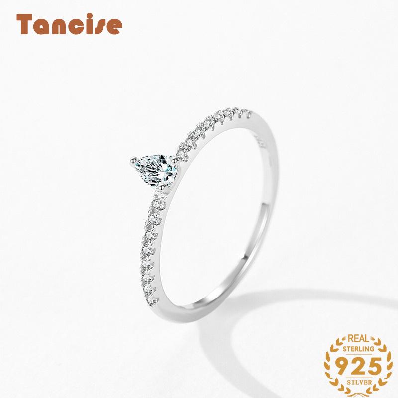Tancise Classic 925 Sterling Silver Zircon Ring Ladies Jewelry Wedding Promise Party Gift