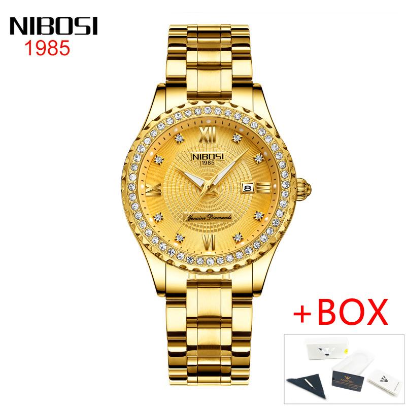 NIBOSI Fashion Womens Watches Top Brand Luxury Stainless Steel Gold Quartz Watch Women Waterproof Date Watch Relogio Feminino