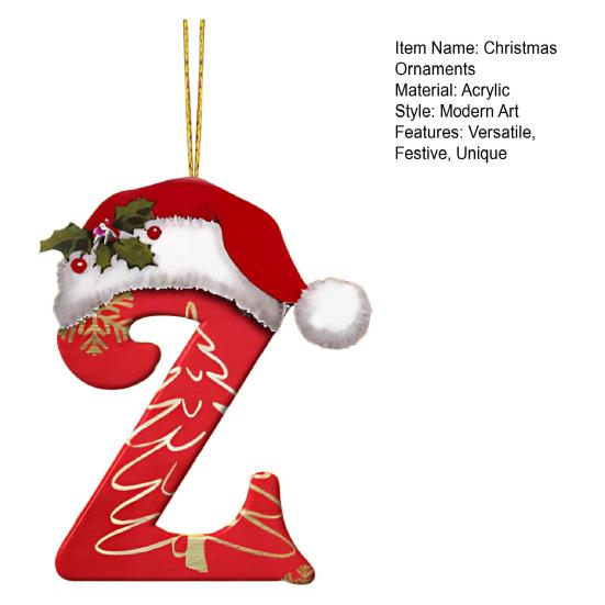 Yousheng 26 букв, елочные украшения, рождественские буквы алфавита с подвеской в виде шапки Санты, акриловое подвесное украшение для домашнего офиса, автомобиля, декор