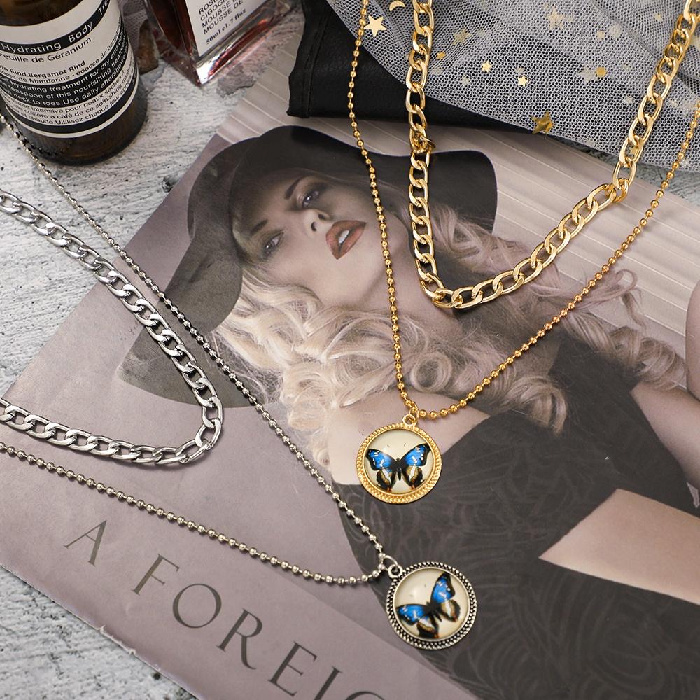 iF ME Корейский многослойный кулон-бабочка, ожерелье, модная круглая цепочка из бисера, женские ювелирные аксессуары, подарок