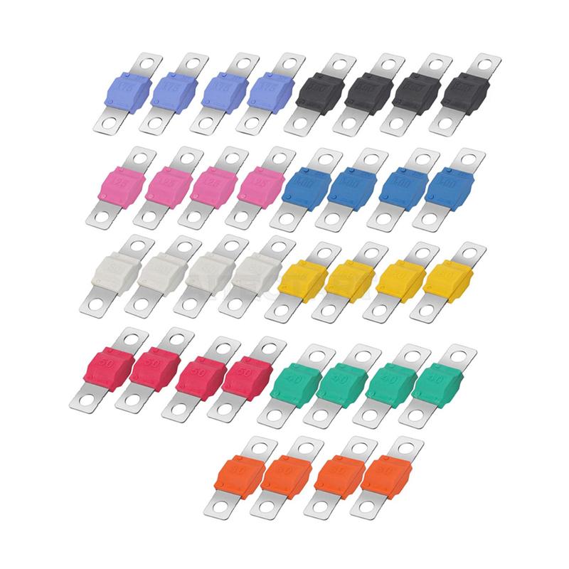 36pcs AMI Midi Fuse Assortment Kit, 30A-175A High Current Bolt-on Fuses, 12V-58V Copper Plated for Automotive Truck Marine Boat