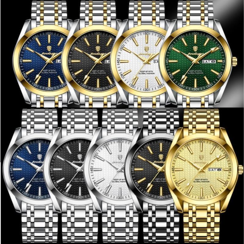 2024 Новые мужские часы, водонепроницаемые светящиеся модные высококлассные часы с календарем, стальной ремешок, изысканные часы с пульсирующей шкалой и циферблатом