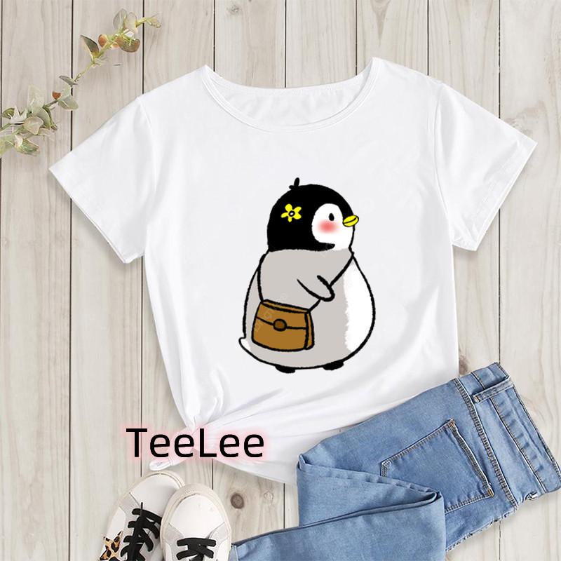 Kawaii Penguin Cookies Tshirts Cartoon Unisexs Tshirt Graphic Tshirts Ladies Youth Short Sleeve Cute Tshirts Female