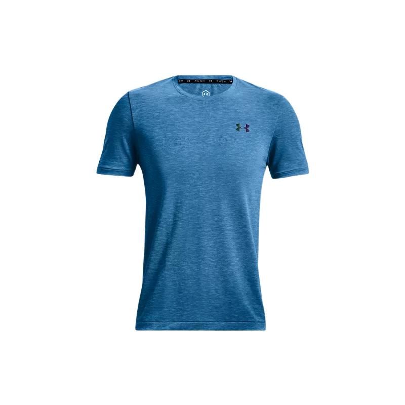Under Armour Мужская спортивная футболка с однотонным логотипом Rush Series, синяя 1370441-899