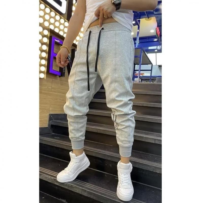 Мужские облегающие черные спортивные брюки со шнурком — модная повседневная одежда на весну/осень