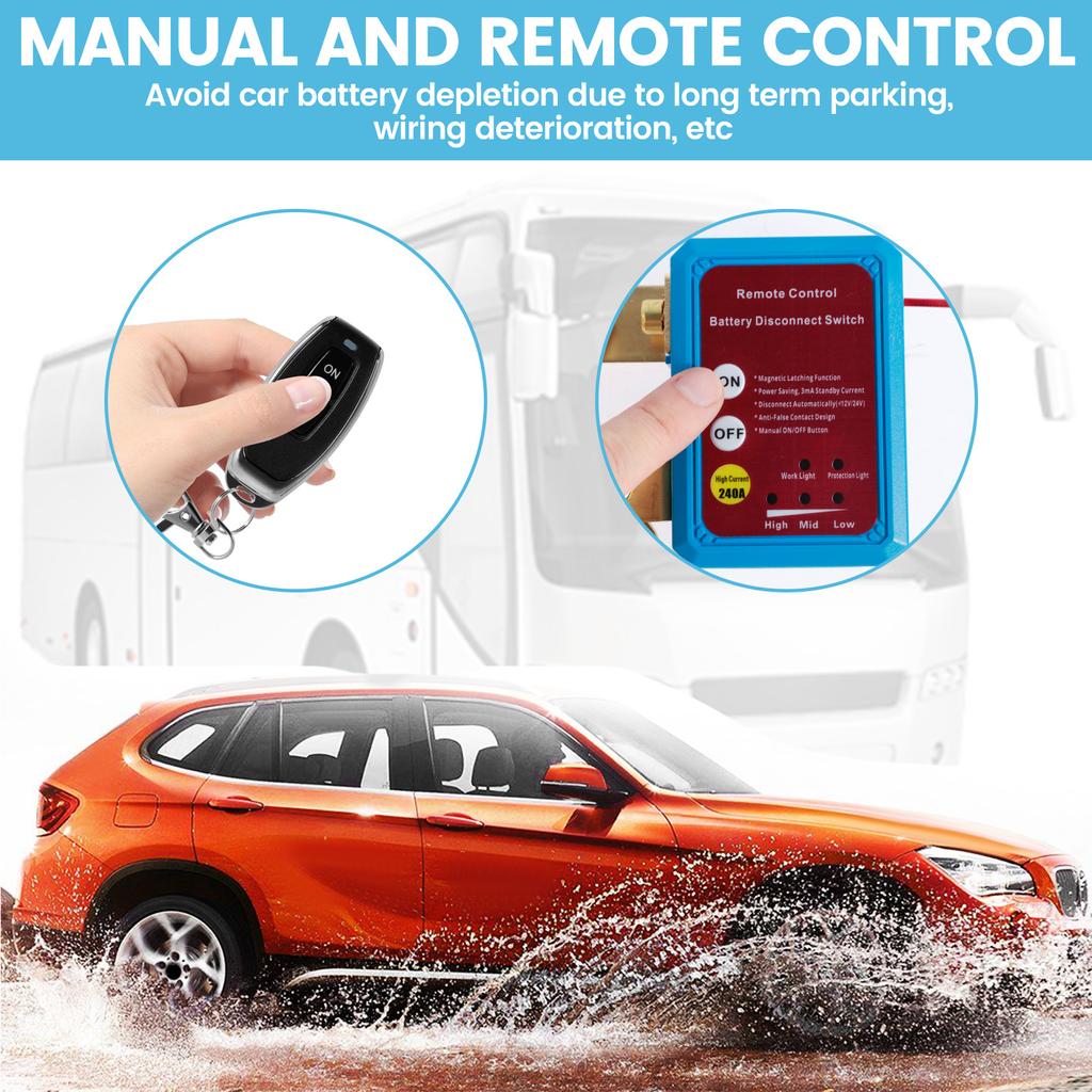 Car Kill Switch 12V 240A Remote Battery Disconnect Switch Anti Theft Car Battery Cut Off Switch for Car RV ATV Boat Truck