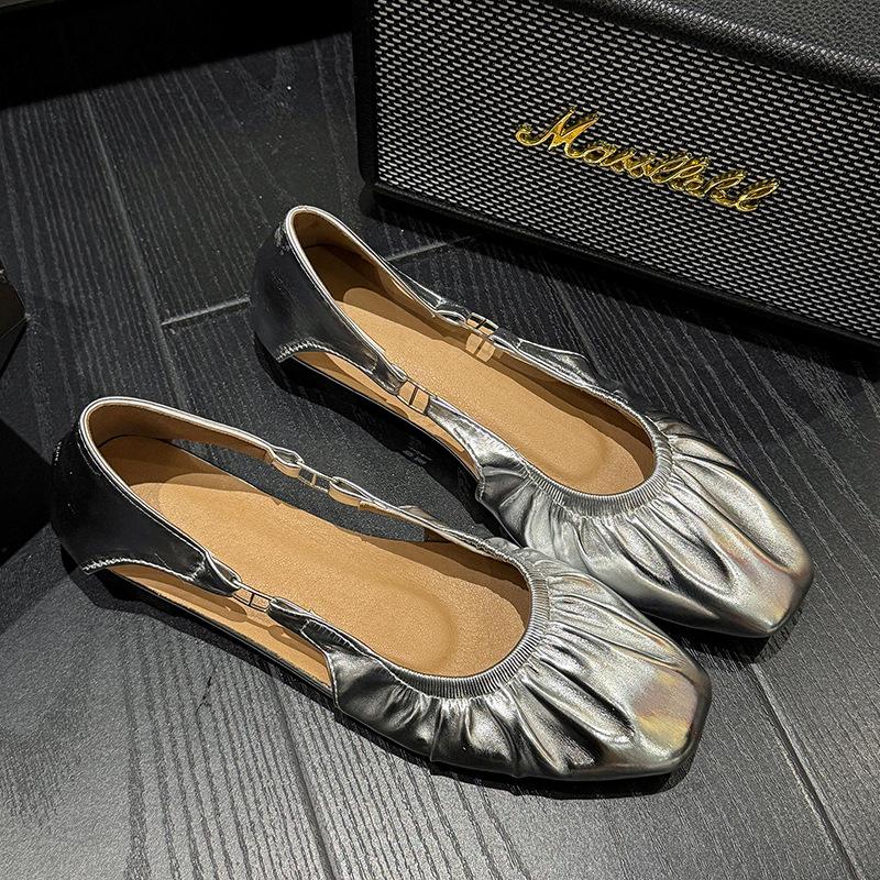 Нишевые женские туфли с мелким вырезом, женские новые плиссированные туфли с квадратным носком, женская летняя универсальная обувь на плоской подошве, туфли бабушкины женщины