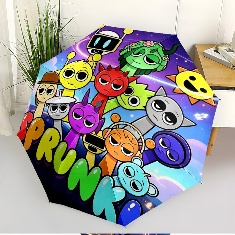 Автоматический складной зонт Sprunki Game Print, портативный, для улицы, поездок на работу, походов, идеальный подарок на день рождения