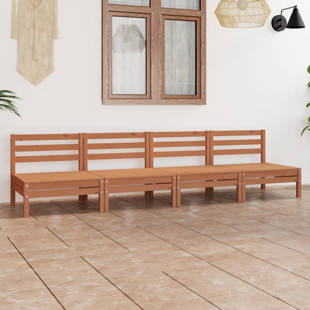 4 Piece Garden Lounge Set Honey Brown Solid Pine Wood
