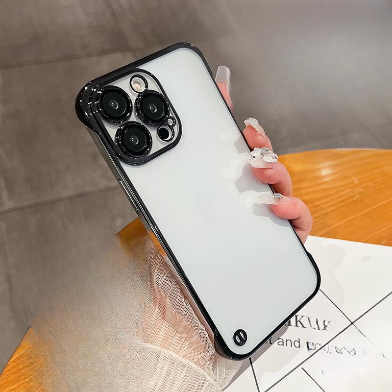Гальванизированный безрамочный чехол для телефона, Подходит для iPhone16, Apple 15pro, Прозрачный защитный чехол, Полностью закрывающий 14 объективов