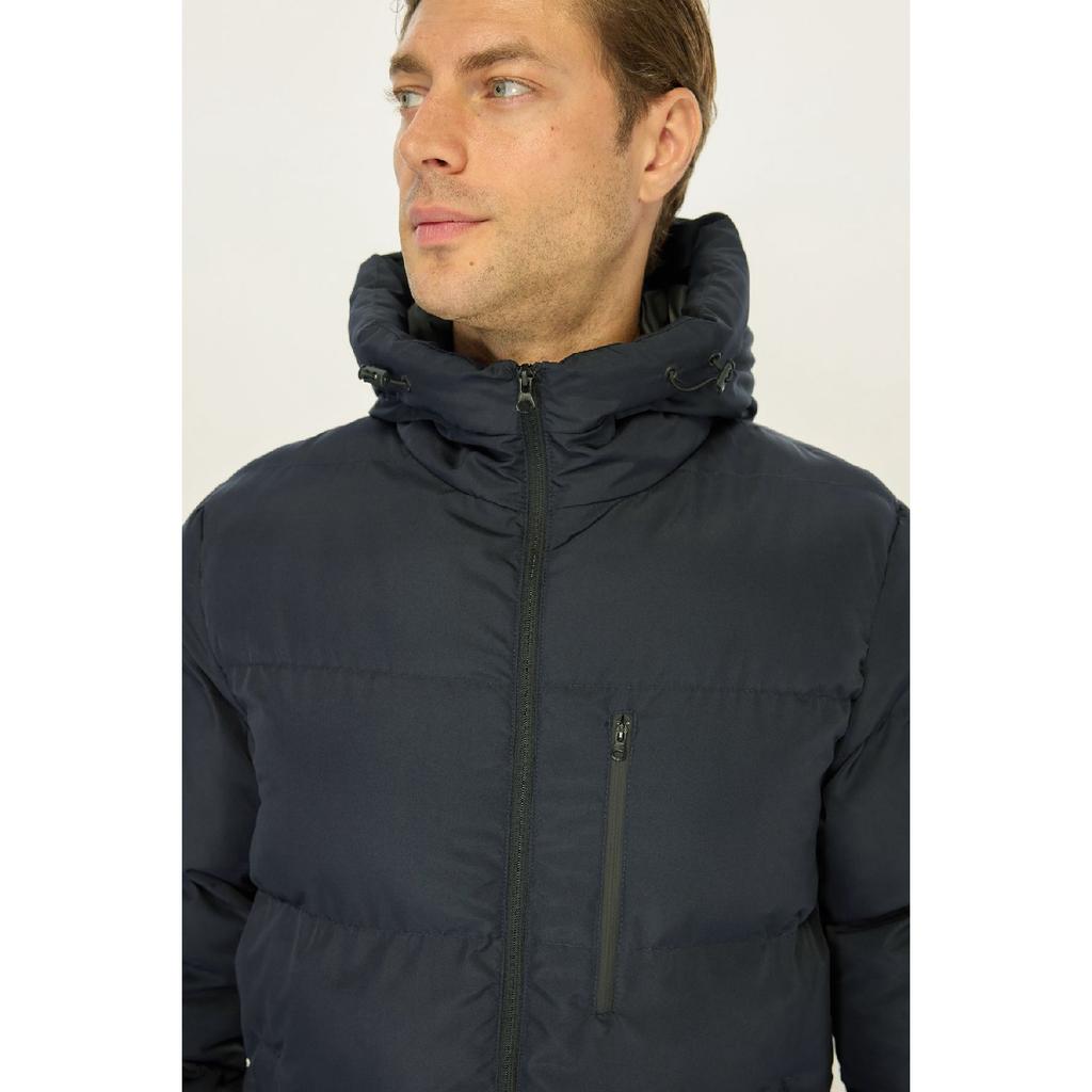 Мужское черное ветрозащитное стеганое зимнее пальто с капюшоном из волокна