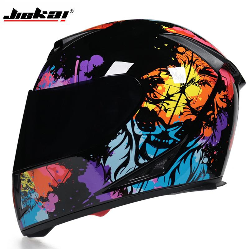 JIEKAI Electric Car Helmet Men's And Women's Full Helmet Double Lens Anti Fog Motorcycle Personality Cool Safety Helmet