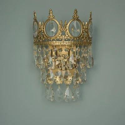 Винтажный Французский Американский Стиль Латунный Хрустальный Люстра Полностью Медная Корона Спальня Прикроватная Полка Веранда Гостиная Гардеробная Светодиодная Подвесная Лампа