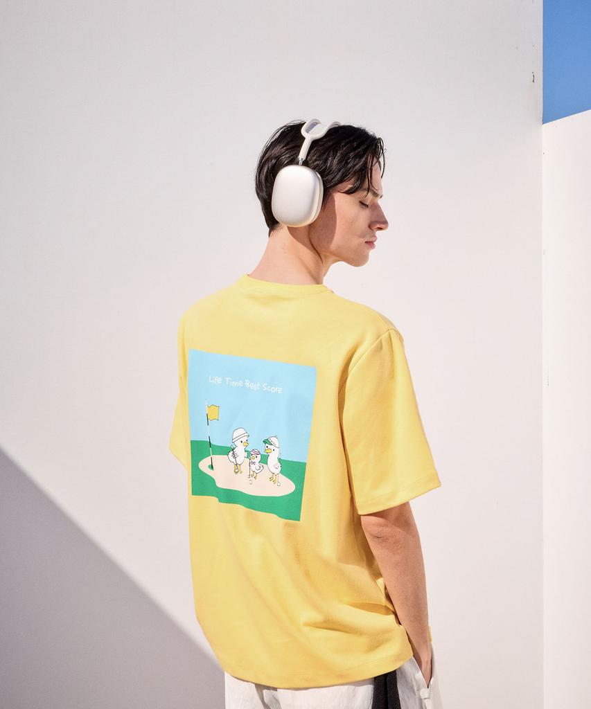 KANDINI Yellow Duck Family Print Short Sleeve T-Shirt_Unisex