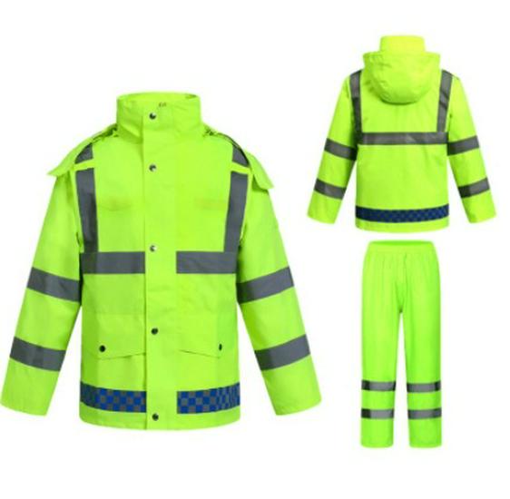 High Visibility Reflective Raincoat Set - 300D Oxford Cloth, Split Design for Outdoor Traffic, Duty, and Rescue Use