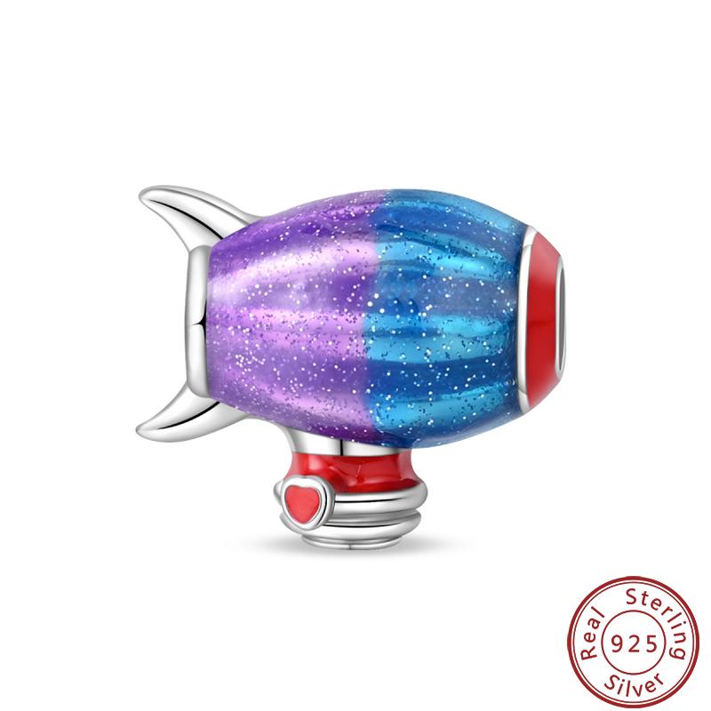 Air Balloon Series 925 Silver Rocket Colorful Cute Romantic Charms Beads 3mm DIY Fine Jewelry Making