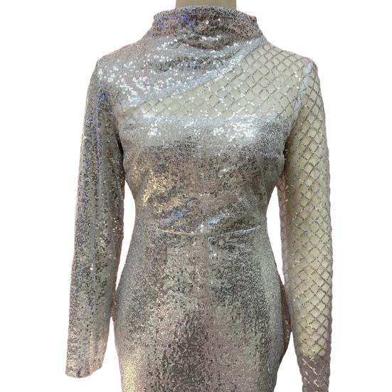 Женское сексуальное платье с пайетками, блестящее, с высоким воротником, длиной до пола, выпускное платье, облегающее, с длинным рукавом, с вырезами, вечернее платье