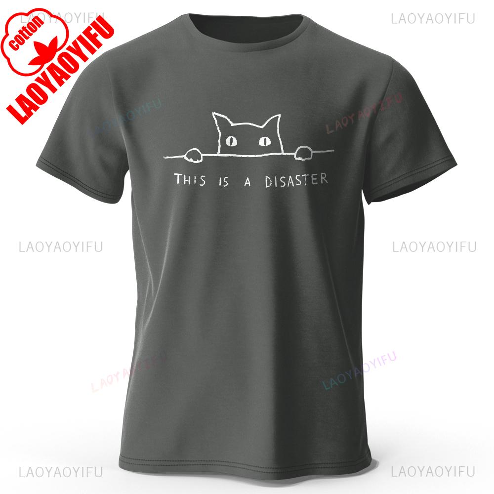 Minimalist Line Art Cat Print High Quality CottonTShirt Soft Breathable Round Neck Woman Man Short Sleeve Unisex Simple Stylish