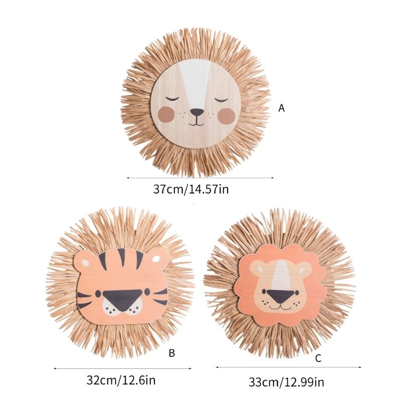 Cartoon Lions Hangings Decorations Creative Animal Head Ornament Handwovens Raffias Wall Decors for Farmhouses Bedroom Home