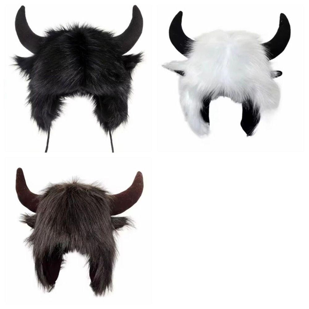 Solid Color Demon Ear Protection Hat Fur Trim Winter Pullover Cap Fashion Lei Feng Cap Riding