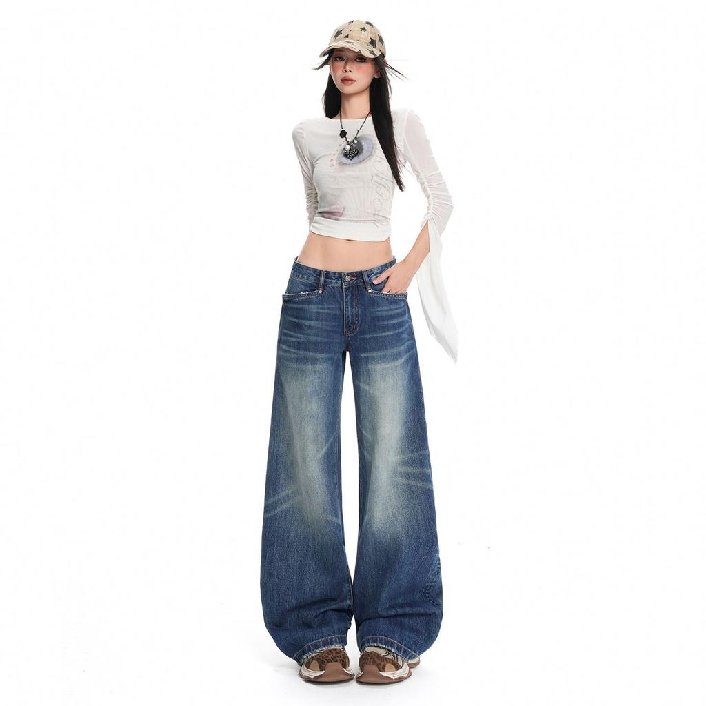 Autumn and winter new American retro low-rise hottie wide-leg straight jeans women