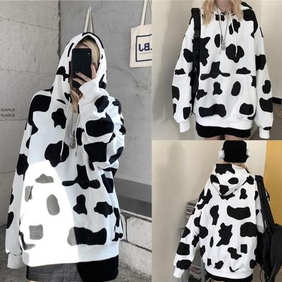 DRE Женский пуловер с принтом коровы, толстовка с капюшоном и длинными рукавами, милая блузка