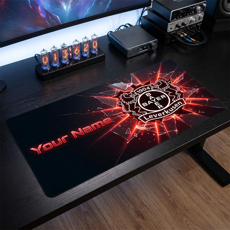Bayer Leverkusen Football Custom Large Mouse Pad, Personalized Name Text Print, Football Logo Non‑Slip Desk Mat Gaming Gift
