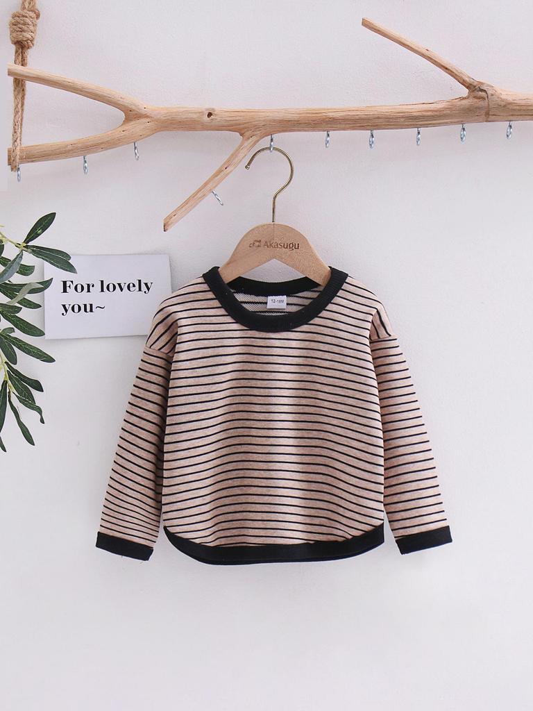Детская одежда весна/осень 2024: Футболка для мальчиков и полосатый свитер для девочек, свободный крой, длинный рукав