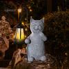 Outdoor Garden Cat Figurine with Solar Lantern IP44 Waterproof UV Resistant Auto On/Off Animal Cat Statue LED Lamp Yard Art Decor