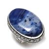 Содалит Драгоценный камень 925 Стерлинговое серебро Подарочное ювелирное изделие Кольцо Размер 6.5