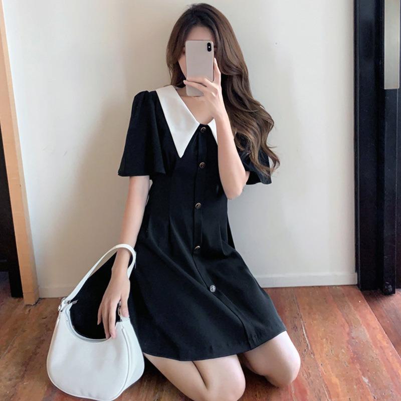 Женское платье с воротником-куклой, летнее, для полных, мм, зарубежная мода, утягивающее, А-силуэт, маленькое платье